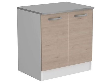 Módulo bajo de cocina 80x60 cm con 2 puertas, armario de cocina en melamina roble Jackson y blanco mate, con encimera