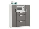 Mueble auxiliar de cocina con espacio para microondas 116x132 cm, armario con cajones y estantes en melamina blanco y gris