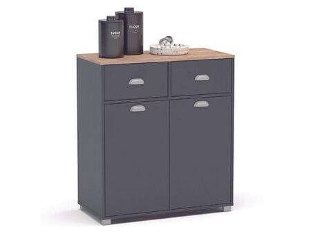 Mueble bajo de cocina 80x40 cm con 2 puertas y 2 cajones, armario en melamina gris grafito y efecto madera