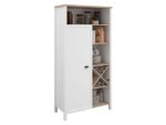 Buffet alto de cocina 95x185 cm con botellero, 1 puerta y 9 estantes, mueble en melamina blanco y roble