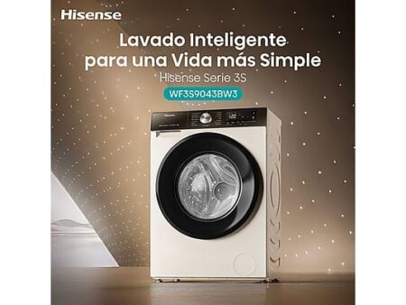 Lavadora Carga Frontal Hisense WF3S9043BW3, 9 kg, 1400 rpm, Wi-Fi & Bluetooth, Clase A-30%, Blanco