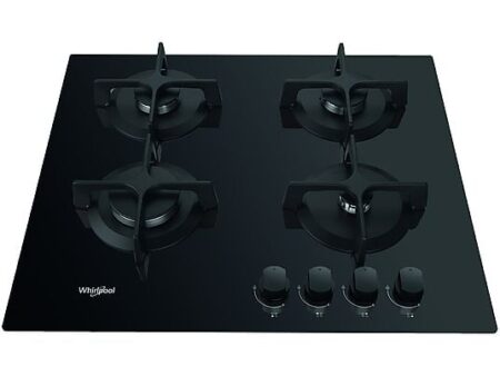 Placa de Gas Whirlpool GOB 616/NB, 59 cm, 4 Zonas, Gas Natural, Rejillas de Hierro Fundido, Negro