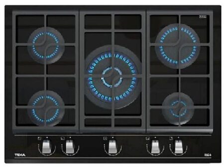 Placa de Gas Teka GZC 75330 XBN, 5 Zonas, Gas Natural, ExactFlame, 70 cm, Negro