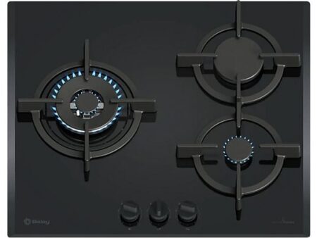 Placa de Gas Balay 3ETG663RN, 3 Zonas, 59 cm, Cristal Templado, Hierro Fundido, Negro