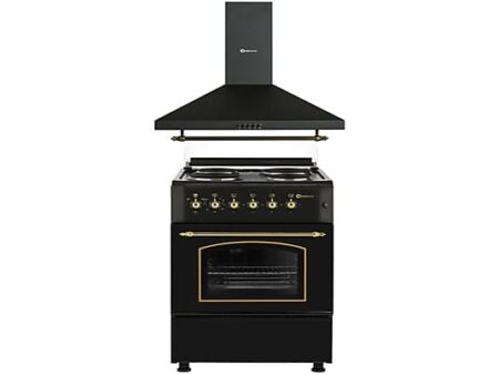 Cocina Eléctrica 60 cm Solthermic PF5S04E3RBH60PR con Horno 52L + Campana Extractora 350 m³/h Negra Rústica Eficiencia A