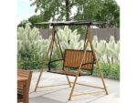 Columpio de Jardín Outsunny 84A-368V00BG, 2 Plazas, Estructura de Metal, Asiento de Madera y Plástico, Toldo Ajustable - 142x112x162 cm