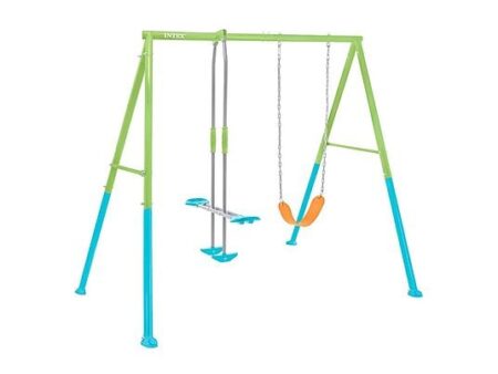 Columpio de Jardín Infantil NORTHIO 48085, 3 Años+, Multicolor, 2 Columpios Ajustables, Capacidad para 3 Niños, Estructura de Metal