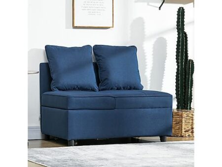 Sofá Cama Individual HOMCOM 839-859V00BU Azul, 3 en 1, Respaldo Ajustable, Carga Máxima 300 kg, Cojines Extraíbles