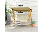 Columpio de Jardín Outsunny 84A-341V00BG, 3 Plazas, Metal con Acabado Madera, Toldo Ajustable y Respaldo Acolchonado - 195x120x170 cm