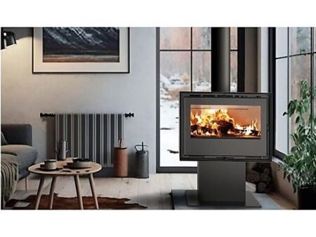 Estufa de Leña TJ CALEFACCIÓN JUCAR 80 Pie Central 7,4 kW Gris, Eficiencia A+, ECODESIGN 2022
