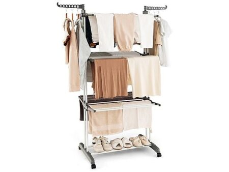 Tendedero Plegable NORTHIO 32326 de 4 Niveles con 24 Barras, 4 Ruedas Giratorias 360° – Tubos Metálicos Resistentes a la Oxidación para Interiores y Exteriores