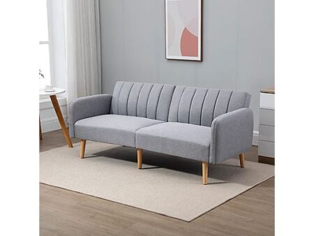 Sofá Cama HOMCOM 2 Plazas Gris, Tejido Efecto Lino, Respaldo Ajustable en 3 Posiciones, Fácil Conversión a Cama, Carga Máxima 220 kg