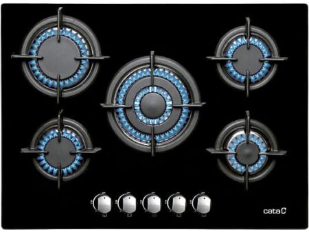 Placa de Gas Cata L 7005 CI BK, 5 Zonas, Gas Natural, 70 cm, Negro
