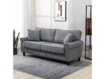 Sofá HOMCOM 3 Plazas, Gris, Tela de Poliéster, Cojines Acolchados, Patas de Madera, Diseño Clásico con Tachuelas Doradas, Soporta hasta 180 kg