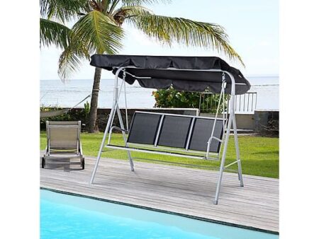 Columpio de Jardín 3 Plazas con Toldo Reclinable y Estructura de Metal, Capacidad 240 kg, Negro - OUTSUNNY 84A-059BK