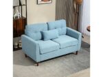 Sofá 2 Plazas HOMCOM 833-956V70BU Azul Claro con Cojines Decorativos, Madera Maciza y Muelles Ensacados