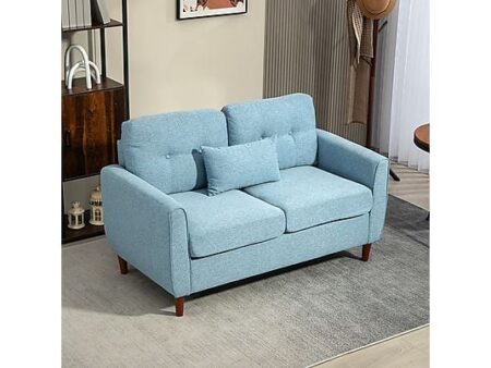 Sofá 2 Plazas HOMCOM 833-956V70BU Azul Claro con Cojines Decorativos, Madera Maciza y Muelles Ensacados