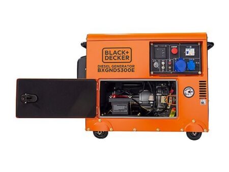 Generador Eléctrico Diesel BLACK+DECKER BXGND5300E, 5300W, Insonorizado, Arranque Eléctrico, 230V, Regulación AVR, 4 Tiempos, Para Emergencias y Respaldo Energético