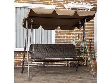 Balancín de Jardín de 3 Plazas, Estructura de Acero, Toldo Ajustable, Ratán PE - OUTSUNNY 867-148V00MB, Marrón