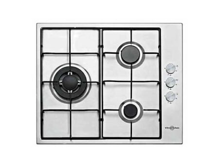 Placa de Gas Vitrokitchen EN630LIN, 3 Zonas, Gas Natural, 51 cm, Acero Inoxidable, Wok