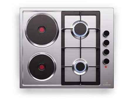 Placa Modular KLARSTEIN MultiChef, 4 Zonas, 58 cm, Plata, 2 Gas + 2 Eléctricas, 6300W, Control Independiente