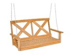 Banco Columpio de Madera Natural NORTHIO 73699, 134x60x65 cm, Resistente al Clima, 240 kg, con Cadenas y Mosquetones