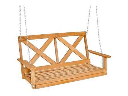 Banco Columpio de Madera Natural NORTHIO 73699, 134x60x65 cm, Resistente al Clima, 240 kg, con Cadenas y Mosquetones
