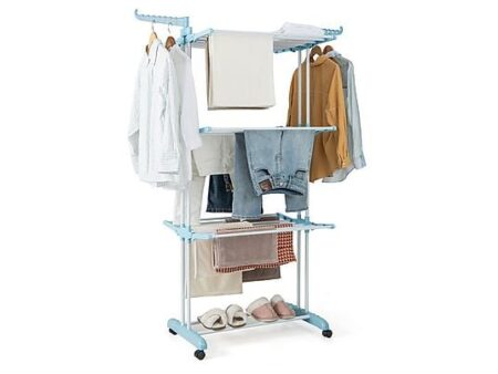 Tendedero Plegable NORTHIO 33507 - 4 Niveles, 24 Barras, Zapatero Inferior, 4 Ruedas Giratorias, Azul