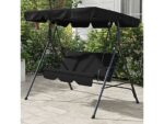 Columpio de Jardín Outsunny 3 Plazas, Negro, Acero y Poliéster, Toldo Ajustable, 172x110x153 cm, Respaldo Acolchado, Carga Máxima 200 kg
