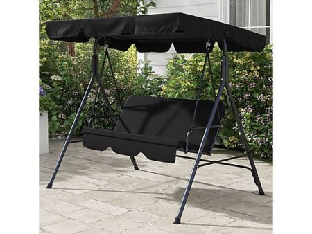 Columpio de Jardín Outsunny 3 Plazas, Negro, Acero y Poliéster, Toldo Ajustable, 172x110x153 cm, Respaldo Acolchado, Carga Máxima 200 kg