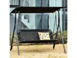 Columpio de Jardín Reclinable 2 Plazas OUTSUNNY 84A-181BK, Toldo, Metal y Texteline, Negro, 172x110x155 cm