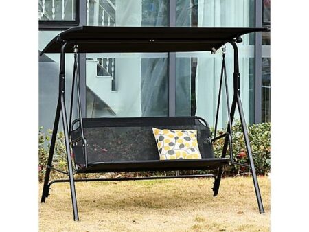 Columpio de Jardín Reclinable 2 Plazas OUTSUNNY 84A-181BK, Toldo, Metal y Texteline, Negro, 172x110x155 cm