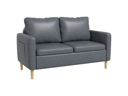 Sofá HOMCOM 2 Plazas Gris, Microfibra Suave, Acolchado de Alta Densidad, Estructura de Acero y Madera de Haya, Carga Máxima 200 kg