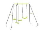 Columpio Tobogán Infantil Outsunny 3 Plazas, Gris y Verde, Columpio Simple y Planeador para Niños, Metal, PE, 255x160x180 cm, 45 kg por Asiento