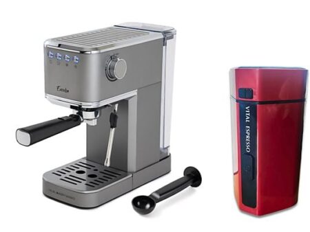 Cafetera Express XSQUO Excelsa 20 Bar 1350W 1.2L 2 Tazas Gris con Molinillo Integrado, Vaporizador y Función Café Frío