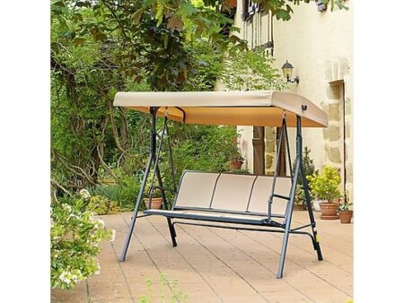 Columpio de Jardín 3 Plazas con Toldo Reclinable, Estructura de Acero, Textileno, Beige - OUTSUNNY 84A-234BG
