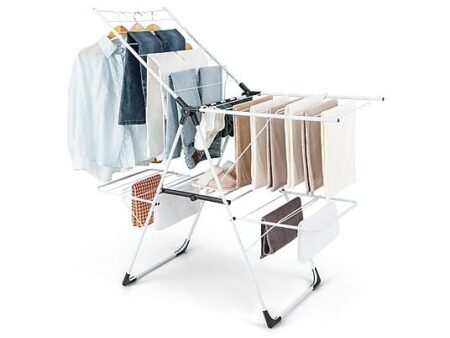 Tendedero Plegable NORTHIO 85388 de 2 Niveles con Alas Ajustables, Barra en Forma de Onda y Pinzas para Calcetines – Resistente, Ideal para Interiores y Exteriores