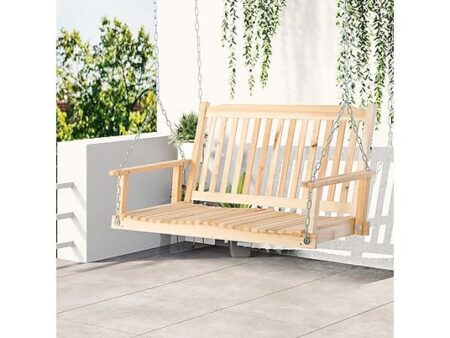 Banco Columpio de Jardín para 2 Personas, Madera de Abeto, Acero, Natural - OUTSUNNY 84A-153ND