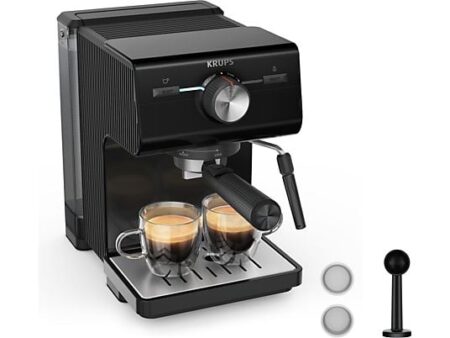 Cafetera Espresso Krups XP381810, 15 Bar, Depósito 2L, Espumador de Leche, Negro