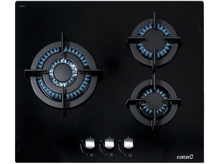 Placa de Gas CATA CCI 6021 BK, 3 Zonas, Gas Natural, 59 cm, Negro