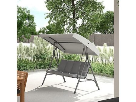 Columpio de Jardín 3 Plazas con Toldo Ajustable y Cojín Acolchado, Estructura de Acero, Gris Claro - OUTSUNNY 84A-101V01GY