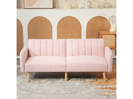 Sofá Cama HOMCOM 839-214V00PK Rosa, Convertible en Cama, Respaldo Ajustable en 3 Posiciones, 2 Plazas, Estilo Minimalista