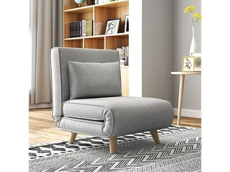 Sofá Cama Individual HOMCOM Gris Claro, Reclinable 6 Posiciones y Almohada
