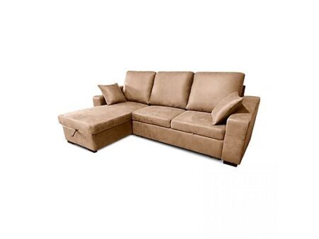 Sofá Cama DUEHOME Edna 4 Plazas con Chaiselongue, Baúl, Piedra
