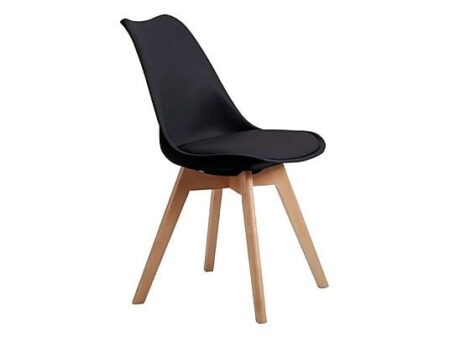Pack 2 Sillas de Comedor Bistro Negro, Madera Haya, Asiento Polipiel