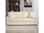 Sofá 3 Plazas HOMCOM Crema, Pana Suave, Muelles, Acero, 450 kg
